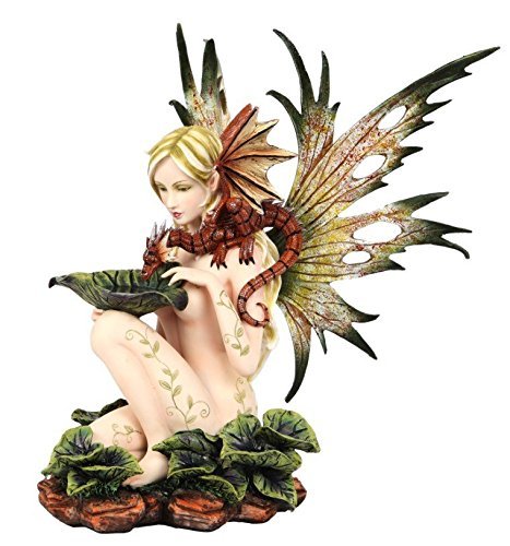 14.25 Inch Nude Winged Fairy with Dragon and Serpent Statue Figurine