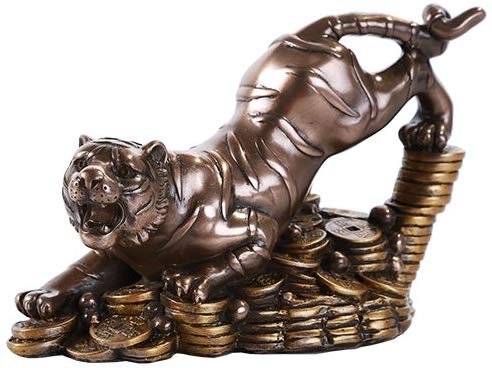 Pacific Giftware Feng Shui Bronze Golden Tiger On Bed of Coins Prosperity Home Decoration Gift