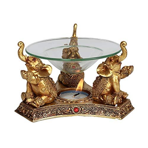 Pacific Giftware Golden Triple Elephant Oil Burner Home Decor