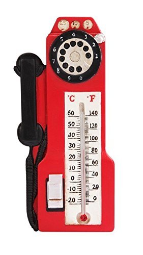 PTC 7 Inch Red Old Style Telephone Wall Thermometer Statue Figurine