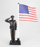 Police Officer Cold Cast Bronze Men In Blue Salute Stars and Stripes Honoring America's Finest Desktop Collectible Pen Holder