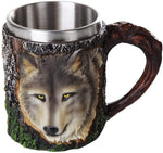 Alpha Grey Wild Wolf Coffee Mug Tree Bark Stainless Steel Tea Wolves 3D Head Gray