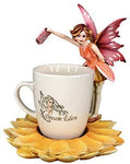 Pacific Giftware Dream Eden Red Tea Sunflower Fairy Figurine with Drinking Mug