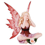 Small Playful Red Flower Peekabo Fairy Figurine Made of Polyresin