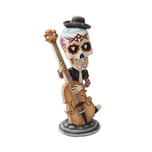 7 Inch Day of The Dead Bobblehead Bass Player Painted Figurine