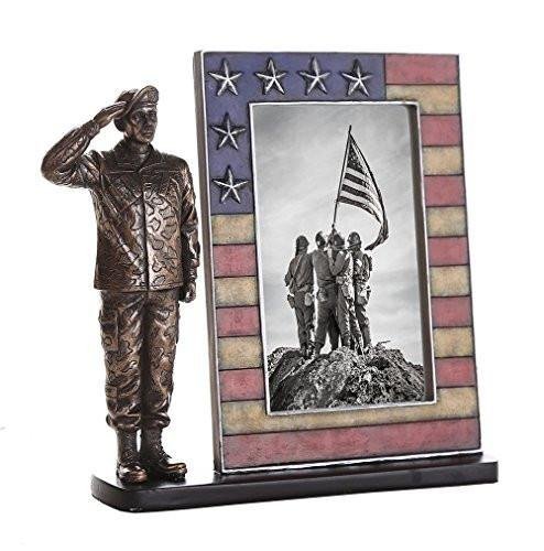 US Army Cold Cast Bronze Army Officer Salute Stars and Stripes Honoring...