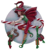 PTC Pacific Giftware Candy Cane Riding Christmas Holiday Witch Statue Figurine, 9" H