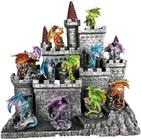 12 pieces of 3 inches Colored Dragons with Medieval Times Castle Display Set