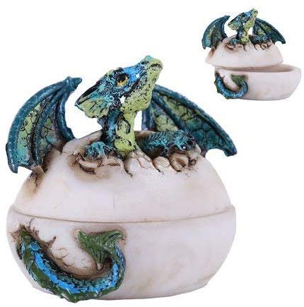 Green Baby Dragon In Egg Jewelry Box Figurine Resin Hand Painted Cool