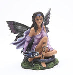 6 Inch Purple Fairy with Black Dragon Mythological Statue Figurine