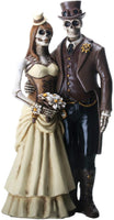 YTC 8 Inch Steampunk Skeleton Wedding Couple Statue Figurine, Brown