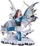 Pacific Giftware Large Winter Fairy Warrior with White Wolf Bow and Arrow Statue 18 Inch Collectible