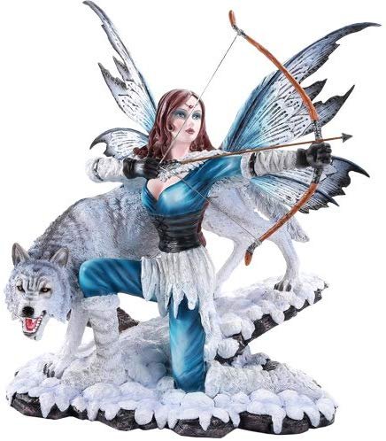 Pacific Giftware Large Winter Fairy Warrior with White Wolf Bow and Arrow Statue 18 Inch Collectible