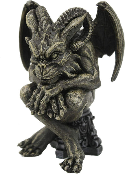 Amazing Gifts Winged Horn Gargoyle Gothic Decor Stone Finish Statue Figurine