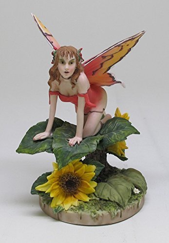 PTC 5.5 Inch Sunflower Winged Fairy Sitting on Flowers Statue Figurine