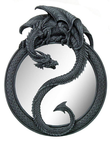 20 Inch Resin Dragon Ying Yang Celtic Wall Hanging Glass Mirror