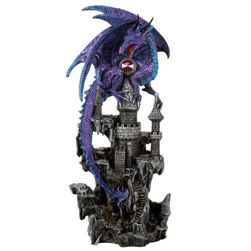 Guardian Dragon Protecting Castle with Precious Stone Collectible Figurine 12 Inch