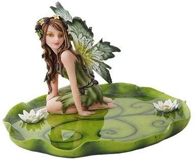 10274 Resin Jewelry Holder Tray Dish Fairy Figurine on Leaf, 6.25"