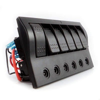 6-Gang Boat Circuit Breaker Panel With Rocker Switches 182.5×100mm Marine Yacht
