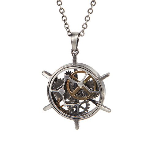 STEAMPUNK NAVAL HELM NECKLACE PENDANT PEWTER ALLOY