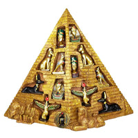 12pcs Ancient Egyptian Removable Miniature Figurine Set w/ Pyramid Display- King Tut, Nefertiti, Anubis, Isis, Bastet, Horus