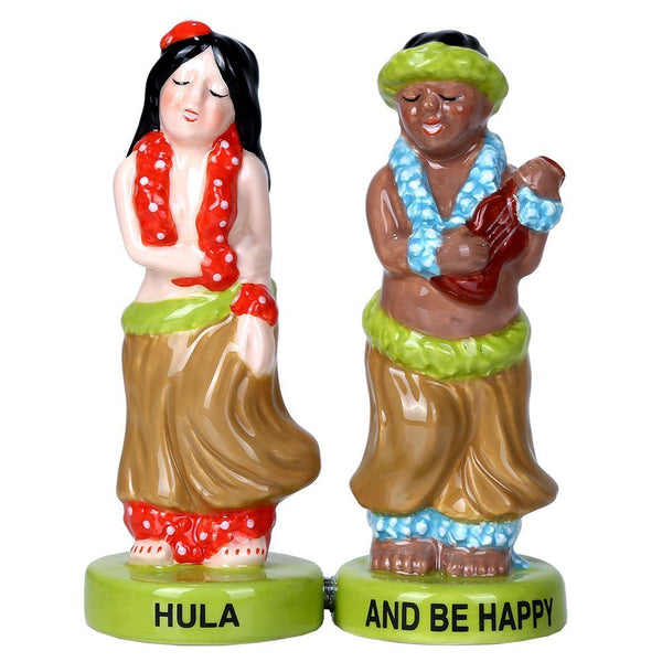 Pacific Giftware Hawaiian Hula Dancer with Ukulele Musician Ceramic Magnetic Salt and Pepper Shaker Set