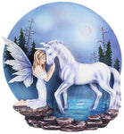 PTC 12 Inch Unicorn with White Winged Fairy Scene Statue Figurine