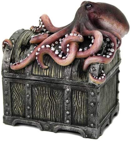 Decorative Davy Jones Locker Treasure Chest with Octopus Collectible Trinket Box 5 Inches W