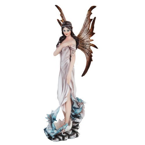 PTC Ice Fairy with Wings and Baby Dragons Mystical Statue Figurine