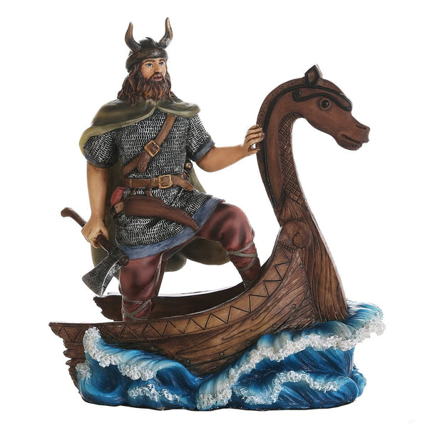 Pacific Giftware Ancient Nordic Viking Warrior on Viking Ship Collectible Figurine 8 Inch Tall