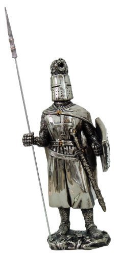 Crusader Knight Statue Electroplated Nickel Cold Cast Resin Statue 7" (8873)