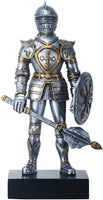 9 Inch Silver and Gold Color Gothic Knight with Mace Figurine Display