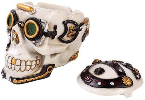 Exotic Steampunk Cool White Skull Jewelry Box Figurine Made of Polyresin