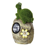 Solar Powered Tortoise On Garden Rock Sculpture In Flocked Artificial Grass Decorative Sculpture 13.5 Inches…