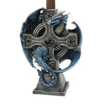 Altar Drake Crucifix Blue Mystic Dragon Candle Holder Stand Sculptural Home...