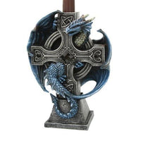 Altar Drake Crucifix Blue Mystic Dragon Candle Holder Stand Sculptural Home...