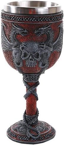 Pacific Giftware Double Dragon Wing Skull Goblet Wine Cup 7 inch