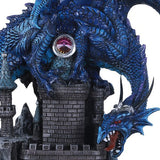 Pacific Giftware Mythical Blue Dragon Protecting Dragon Kingdom Castle with Illuminated Dragon Head Figurine 20 Inch