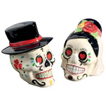 Day of the Dead Bride and Groom Skulls Ceramic Salt and Pepper Shakers