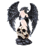 DARK RAVEN ANGEL SITTING ON SKULL STATUE CUERVO NEGRO FIGURINE ESQUELETO