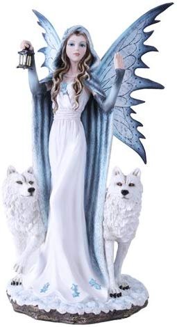 Large 18" Winter Fairy Queen With Wolves Elsa Statue Fairyland Legends Collection Night Lantern