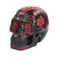 PTC 5.5 Inch Black and Red Floral Day of The Dead Skull Statue Figurine