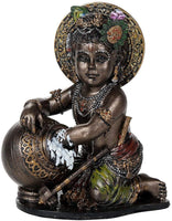 Pacific Giftware Baby Form Lord Krishna Stealing Butter Yogurt Collectible Figurine (Faux Bronze)