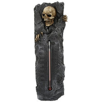 Skull Skeleton Thermometer In Faux Stone Finish Made of Polyresin