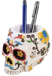 Pacific Trading Giftware Day of The Dead Skull Pen Holder Figurine Height 3.5'' Made of Polyresin