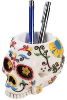 Pacific Trading Giftware Day of The Dead Skull Pen Holder Figurine Height 3.5'' Made of Polyresin