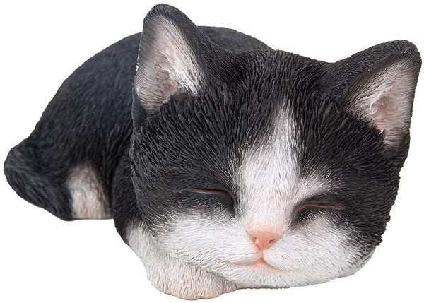 Pacific Giftware Realistic Bicolor Black and White Cat Kitten Sleeping Collectible Figurine Amazing Detailed Glass Eyes Hand Painted Resin Life Size 7 inch Figurine Perfect for Cat Lover Collectible