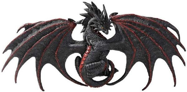 ABZ Brand 14.8" Long Dark Black Red Open Winged Dragon Wall Plaque Sculpture