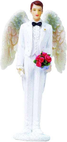 PTC Resin Male Angel Groom with Wings Standing Figurine, 5.25" H