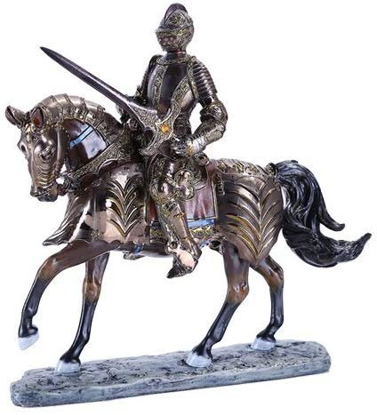 Pacific Giftware Medieval Times Knight in Shining Armor Cavalry Medieval Knight on Horse with Stand- 9"